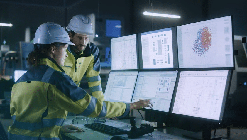 Manufacturing professionals working on an industrial network 