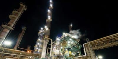 Industrial lighting in a facility.