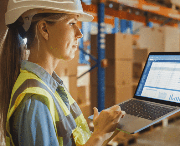 Worker explores solutions on a laptop