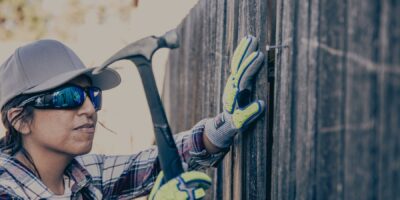 industrial safety glasses in use on a construction site.