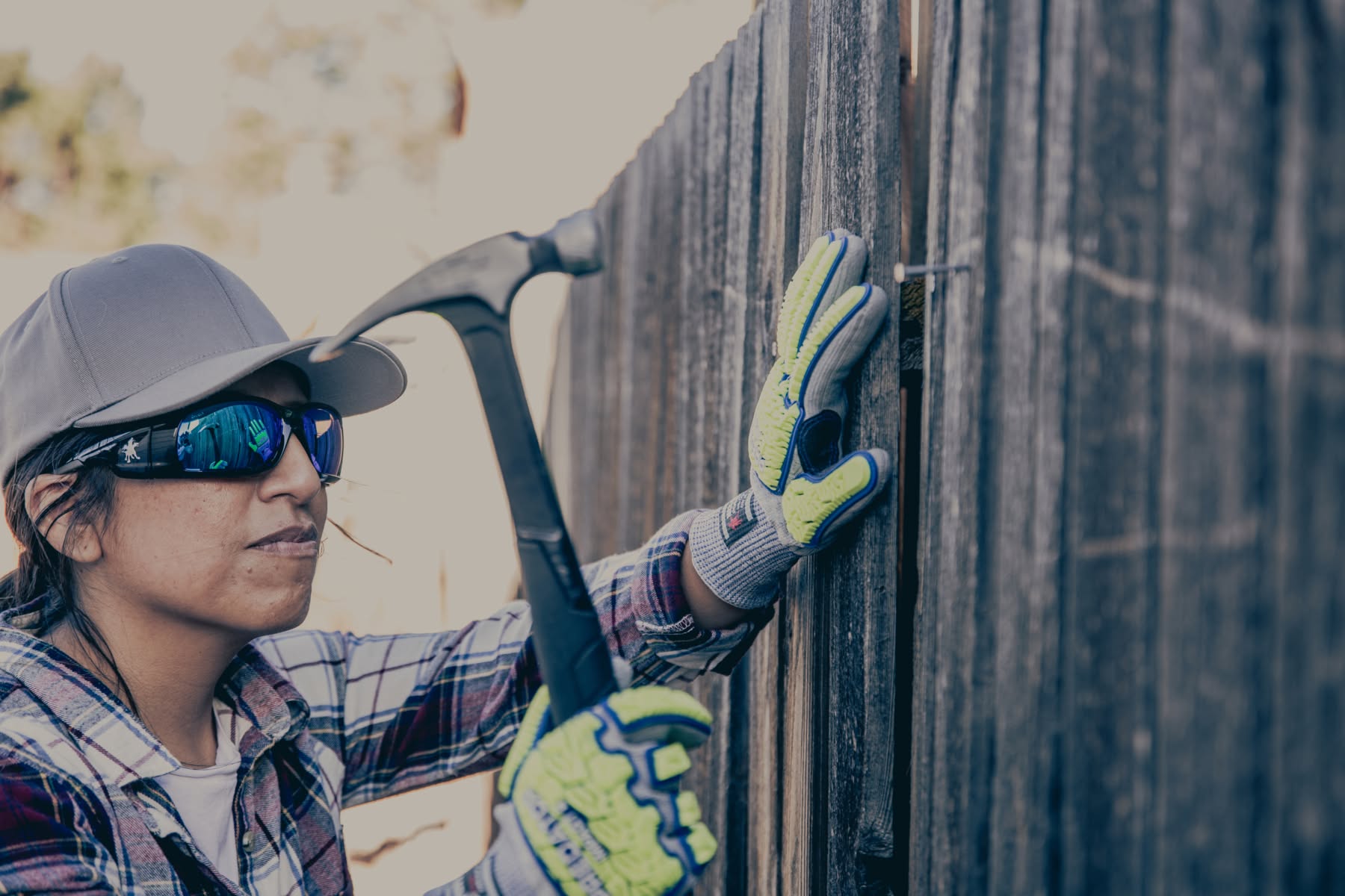 industrial safety glasses in use on a construction site. 